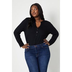 Wallis Womens Curve Plain Roll Sleeve Shirt - Black - Size: 28