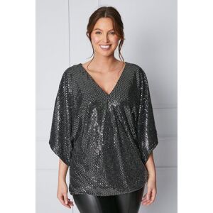 Wallis Womens Tall Wrap Batwing Sleeve Sequin Jersey Top - Silver - Size: 10