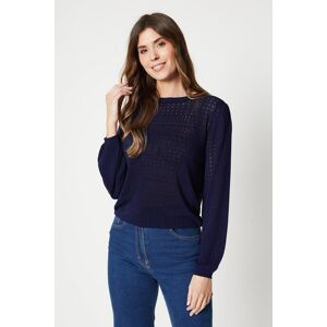 Wallis Womens Pointelle Detail Crew Neck Jumper - Navy - Size: L