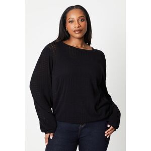 Wallis Womens Curve Pointelle Detail Crew Neck Jumper - Black - Size: L