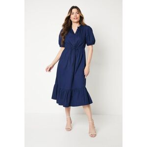 Wallis Womens Puff Sleeve Midi Shirt Dress - Navy - Size: 12
