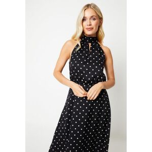 Wallis Womens Petite Occasion Spot Jacquard Satin Halterneck Midi Dress - Mono - Size: 16