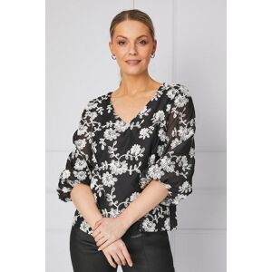 Wallis Womens Occasion Floral Organza Puff Sleeve Blouse - Black - Size: 12