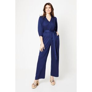 Wallis Womens Tencel Belted Jumpsuit - Navy - Size: 8