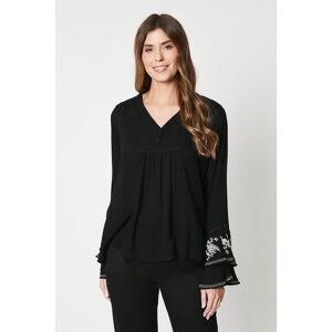 Wallis Womens Viscose Crinkle Embroidered Blouse - Black - Size: 12