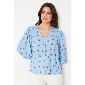 Wallis Womens Petite Spot Print Button Through Blouse - Blue - Size: 22