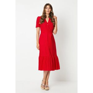 Wallis Womens Broderie Belted Midi Shirt Dress - Red - Size: 20