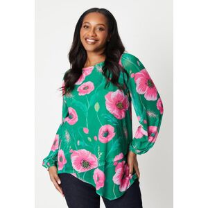 Wallis Womens Curve Floral Asymmetric Hem Top - Green - Size: 22