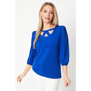 Wallis Womens Jersey Cross Neck Detail Balloon Sleeve Top - Cobalt - Size: L