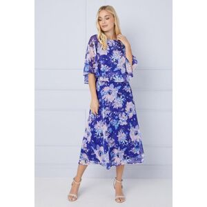 Wallis Womens Petite Floral Cape Chiffon Midi Dress - Blue - Size: 12