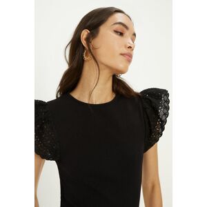 Oasis Woven Broderie Frill Sleeve Rib Tshirt