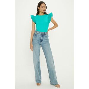 Oasis Woven Broderie Frill Sleeve Rib Tshirt