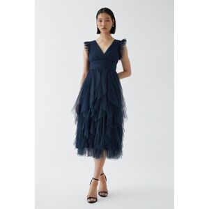 Coast Petite Ruffled Skirt Mesh Bridesmaids Midi Dress