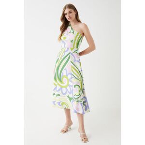 Coast One Shoulder Printed Drape Front Flowing Skirt Midi Dress