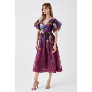 Coast Ruffle Sleeve Placement Print Full Skirt Midi Dress