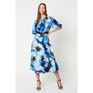 Coast Puff Sleeve Fluid Skirt Midi Dress