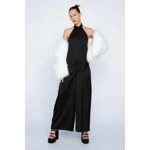 NastyGal Petite Satin Halterneck Wide Leg Jumpsuit