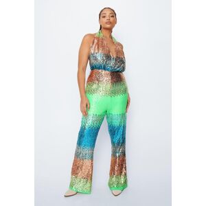 NastyGal Plus Size Sequin Halter Neck Flare Jumpsuit