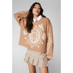 NastyGal Celestial Jacquard Camel Oversized Sweater