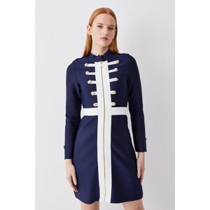 KarenMillen Long Sleeve Military Trim A-line Bandage Knit Mini Dress