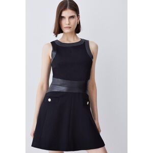 KarenMillen Ponte & Faux Leather A Line Flippy Mini Dress