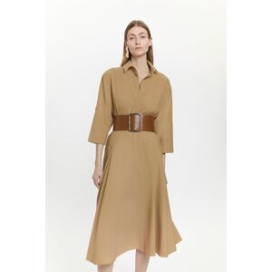 KarenMillen Wool Blend Godet Detail Belted Midi Shirt Dress