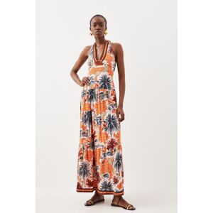 KarenMillen Tall Summer Palm Tiered Maxi Dress