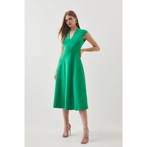 KarenMillen Compact Stretch Seam Detail High Neck Full Skirt Midi Dress