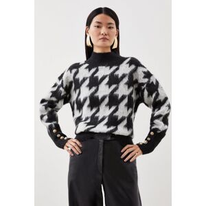 KarenMillen Brushed Jacquard Mono Houndstooth Knit Tunic Jumper