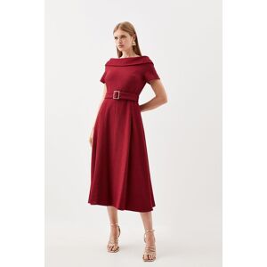 KarenMillen Tailored Roll Neck Tweed Bardot Belted Full Skirt Midi Dress