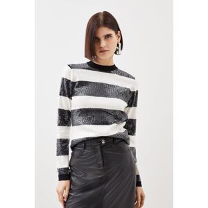 KarenMillen Viscose Blend Sequin Knit Striped Jumper