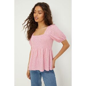 Dorothy Perkins Petite Pink Floral Shirred Short Sleeve Blouse
