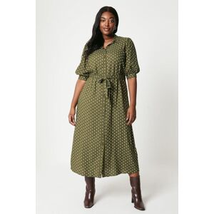 Dorothy Perkins Curve Green Spot Half Sleeve Shirt Dress