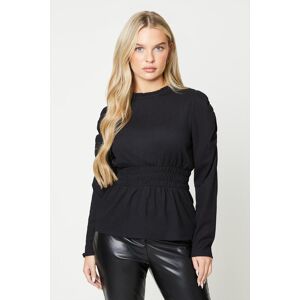 Dorothy Perkins Petite Shirred Waist Puff Shoulder Long Sleeve Top