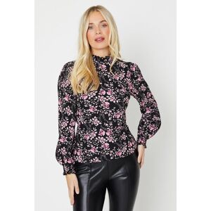 Dorothy Perkins Petite Shirred Neck Cuff Detail Long Sleeve Top