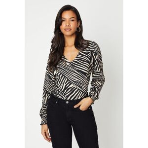 Dorothy Perkins V Neck Shirred Cuff Frill Long Sleeve Top