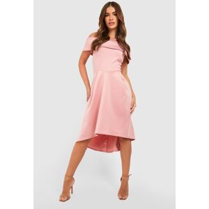 boohoo Off The Shoulder Dip Hem Skater Dress