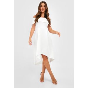 boohoo Off The Shoulder Dip Hem Skater Dress