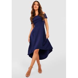 boohoo Off The Shoulder Dip Hem Skater Dress