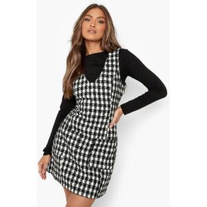 boohoo Dogtooth Scoop Neck Pinafore Dress