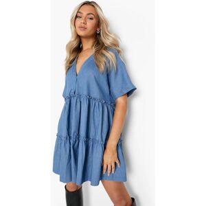 boohoo V Neck Chambray Summer Dress