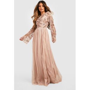 boohoo Bridesmaid Hand Embellished Long Sleeve Maxi Dress