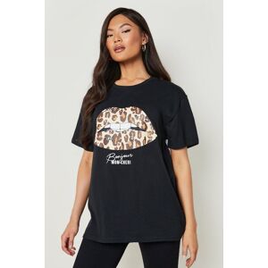 boohoo Leopard Lips Slogan T-Shirt