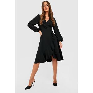 boohoo Crepe Ruffle Wrap Midi Skater Dress