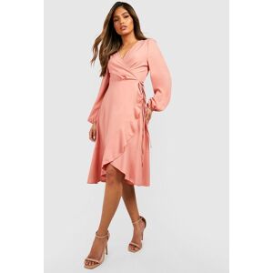 boohoo Crepe Ruffle Wrap Midi Skater Dress