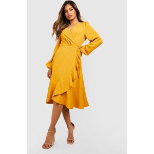 boohoo Crepe Ruffle Wrap Midi Skater Dress