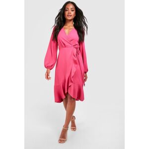 boohoo Crepe Ruffle Wrap Midi Skater Dress