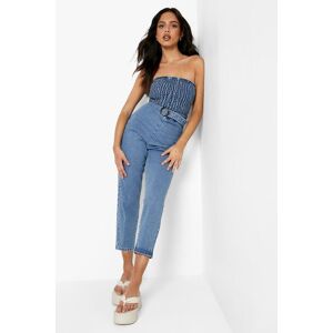 boohoo Shirred Bandeau Belted Denim Jumpsuit