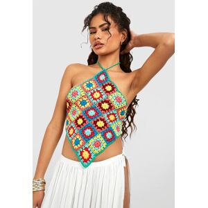 boohoo Premium Halterneck Crochet Crop Top