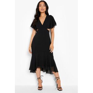 boohoo Petite V Neck Angel Sleeve Midi Dress